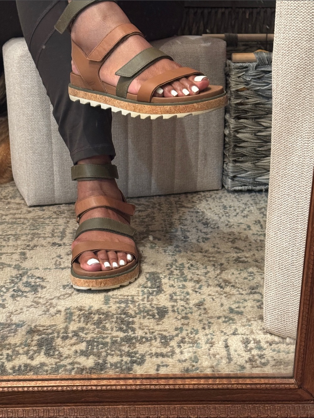 Sorel Two-Tone Olive and Tan Strappy Platform Sandals - Picture 2 of 7